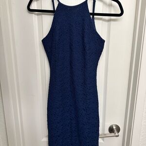 Elegant Navy Blue Lace Dress